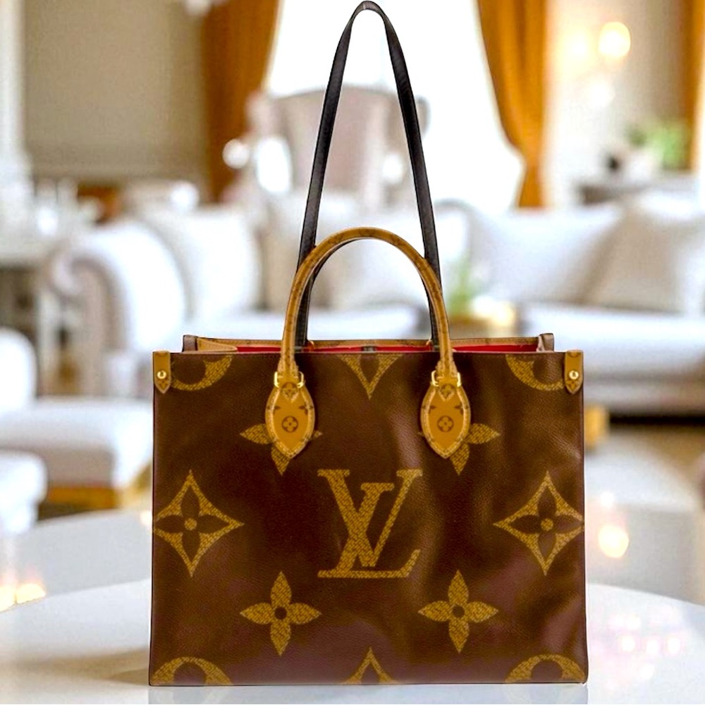 Louis Vuitton Tote Reverse Monogram Large Print Brown On the go authenticated